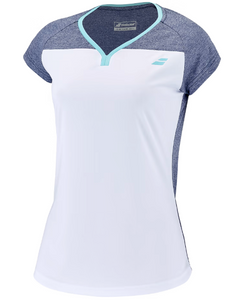 Babolat Girls Play Cap Sleeve Top -  White/Blue HTHR