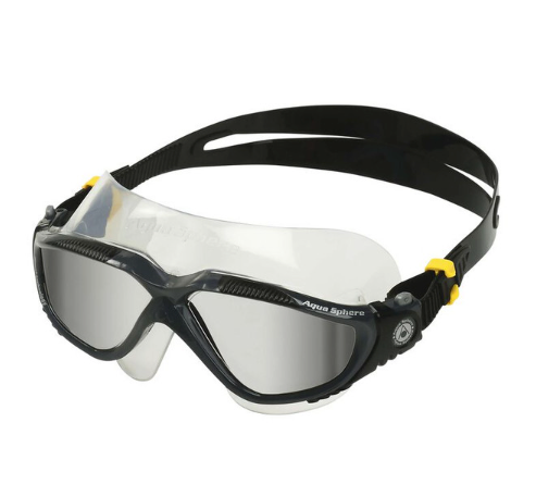 Aqua Sphere Vista Unisex Swimming Mask Goggles Mirror Lens - Dark Grey/Black/Yellow