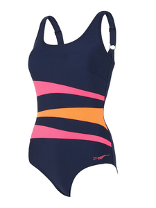 Zoggs Women's Sumatra Adjustable Scoopback 1 piece Swimsuit - Navy/Magenta/Orange