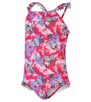 Speedo Infant Girls Learn To Swim Printed Frill Thinstrap Swimsuit - Pink