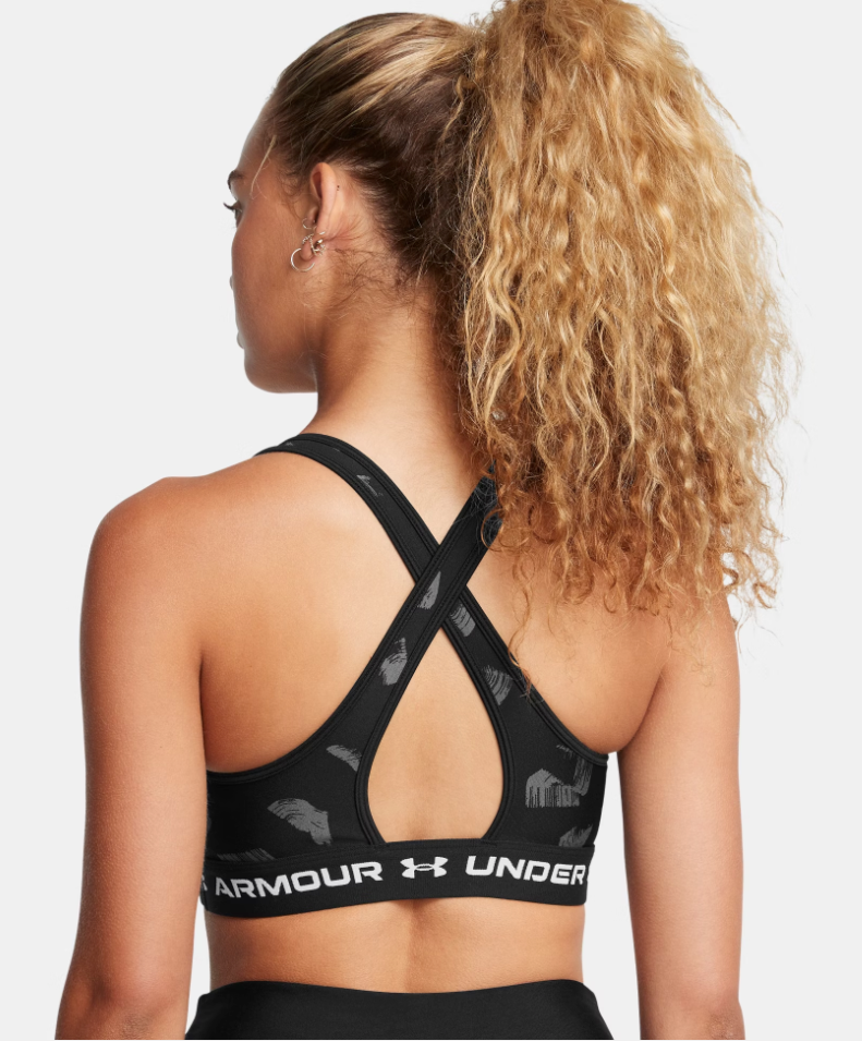 Under Armour Women's Mid Crossback Printed Sports Bra - Black / Anthracite (009)