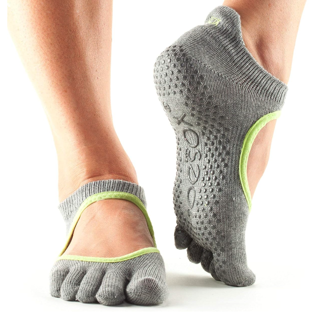 toesox Full Toe Bellarina Grip Socks - Heather Grey