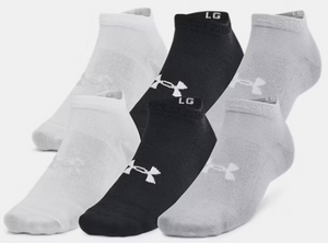 Under Armour Essential 6 Pack Low Cut Socks- Black/Black/Halo Gray (002)