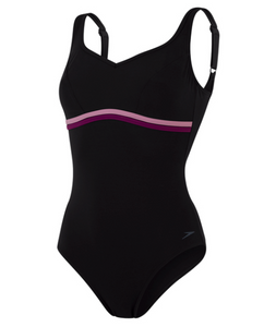 Speedo Women's Contourluxe Solid Shaping 1 piece Swimsuit - Black/Purple