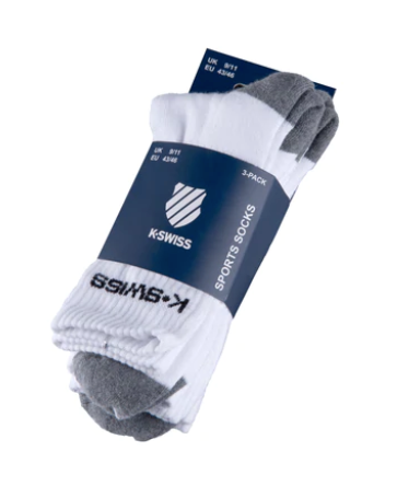 K Swiss Ankle Crew Sport Socks 3-pack - White/Grey