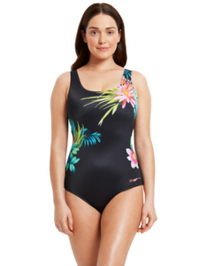 Zoggs Women's Tropic Printed Scoopback 1 piece Swimsuit - Black