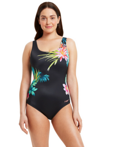 Zoggs Women's Tropic Printed Scoopback 1 piece Swimsuit - Black