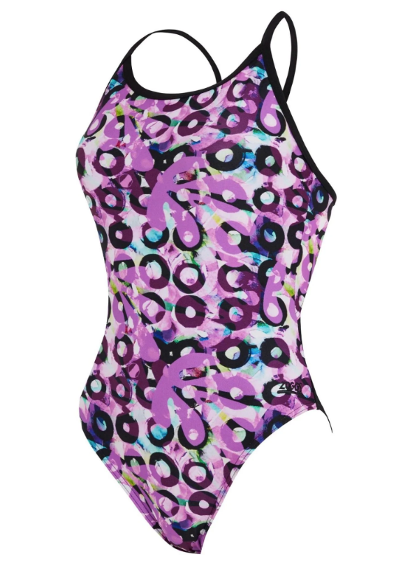 Zoggs Womens Loopy Swimsuit Black Lilac Blue