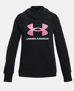Under Armour Girl's Rival Fleece Big Logo Hoodie - Black/Pink (002)